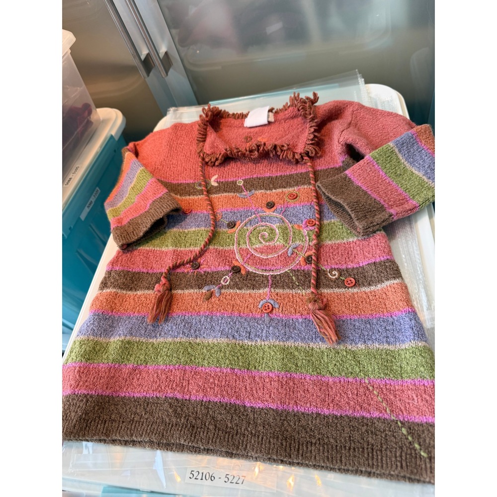 Deux par Deux Girls Size 2 Striped Knit Boho Sweater Dress Embroidery Tassels